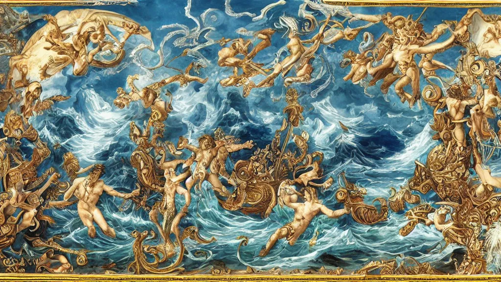 Image similar to epic masterpiece of Oceanus begetting Oceanus mythological, detailed and intricate