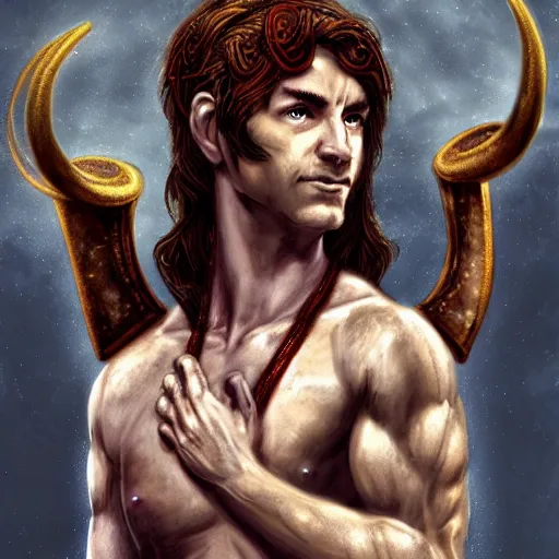 Image similar to ancient greek satyr oracle, cleric, horned, dnd character, portrait, matte fantasy painting, deviantart artstation, by jason felix by steve argyle by tyler jacobson