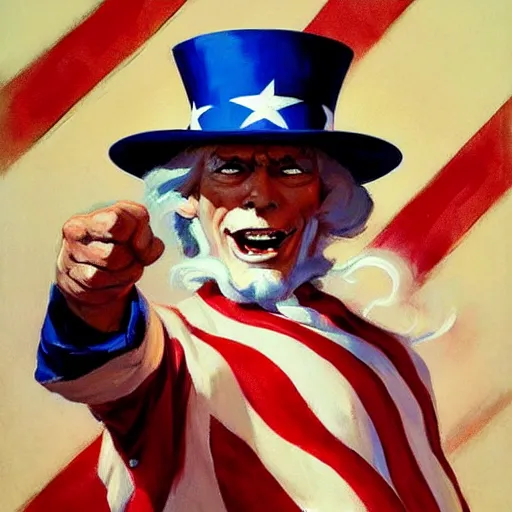 Image similar to greg manchess painting of a propganda poster of uncle sam saying glory to america, painting, trending on artstation, by huang guangjian and gil elvgren and sachin teng