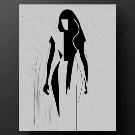 Image similar to vintage minimal figurative beautiful colorful, Sajida Hussain figurative art, cyberpunk minimal figure art, soft colors mono chromatic, black color on white background, abstract