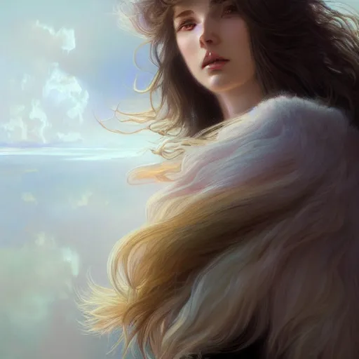 Image similar to a half woman half shetland sheepdog, elegant, highly detailed, digital painting, concept art, smooth, sharp focus, illustration, art by artgerm and greg rutkowski and alphonse mucha,artstation,deviantart,FAN ART,Unreal Engine,face enhance,8K,golden ratio,cinematic lighting H 704