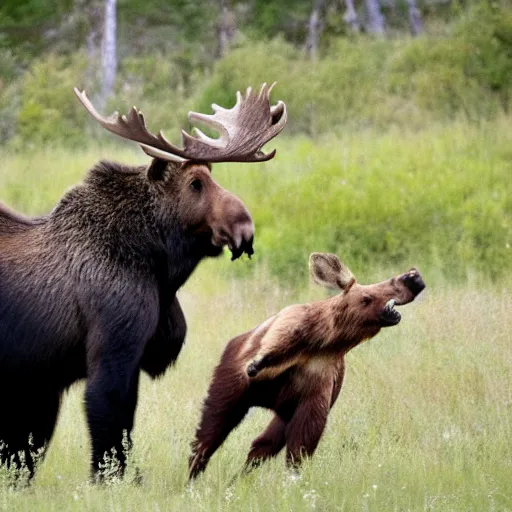 Image similar to moose fighting a brown bear