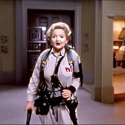 Image similar to stunning awe inspiring betty white as a ghostbuster in the movie ghostbusters, movie still 8 k hdr atmospheric lighting
