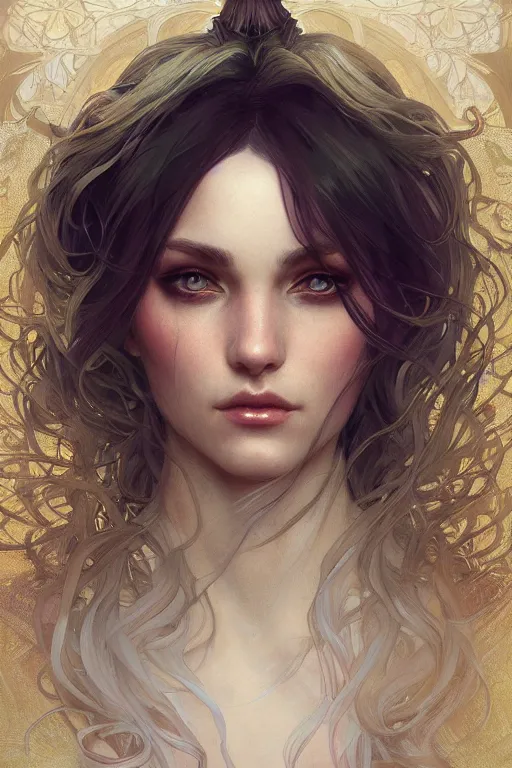 Prompt: up close portrait of a beautiful fae, d & d, face, fantasy, intricate, elegant, highly detailed, digital painting, artstation, concept art, smooth, sharp focus, illustration, art by artgerm and greg rutkowski and alphonse mucha