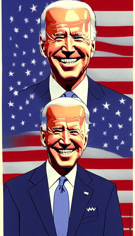 Image similar to joe biden triumphant. portrait by jean giraud and anton otto fischer