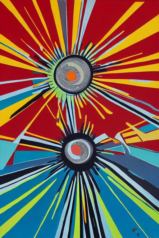 Image similar to mid century modern art sunburst retro on canvas by bernard simunovic