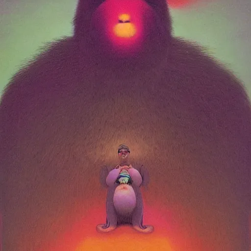 Image similar to yogi bear ( hanna barbera ) by beksinski and tristan eaton, neon trimmed beautiful dystopian digital art