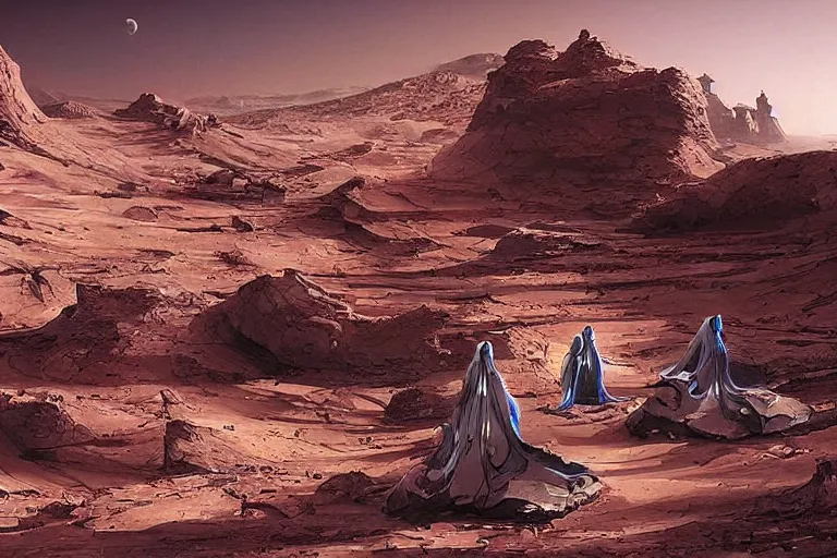 Prompt: a monastery on mars, stunning landscape, by stephan martiniere
