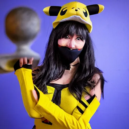 Image similar to woman dressed up as mortal kombat pikachu