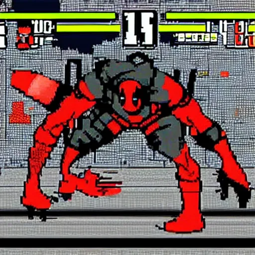 Prompt: Deadpool fighting game, ps1, video game, gameplay, retro,