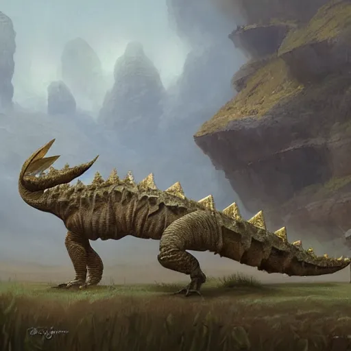 Prompt: concept art painting of an owl stegosaurus, by james gurney and greg rutkowski