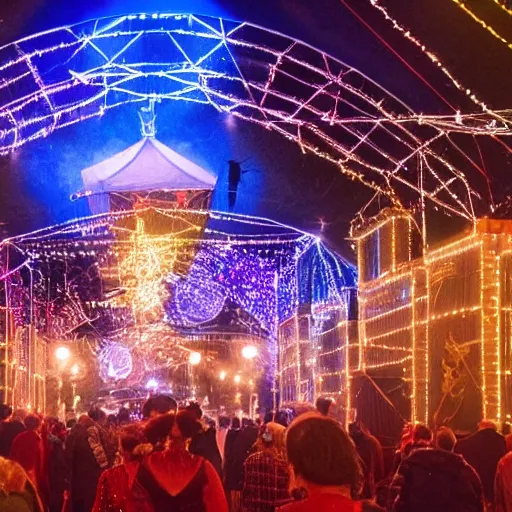 Image similar to a night Victorian circus shining with thousands of lights