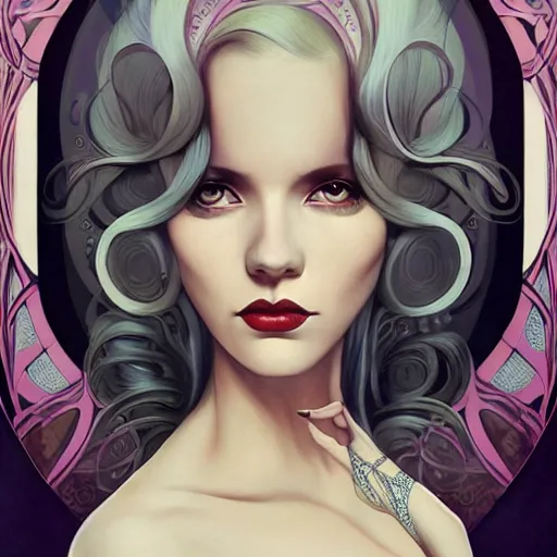 Image similar to an art nouveau, ( streamline moderne ), multi - racial portrait in the style of anna dittmann and charlie bowater and loish. very large, clear, expressive, and intelligent eyes. symmetrical, centered, ultrasharp focus, dramatic lighting, photorealistic digital matte painting, intricate ultra detailed background.