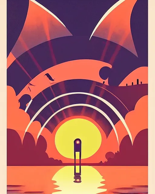 Prompt: art deco illustration of the most beautiful beautiful sunset, artstation, deviantart, pinterest, 5 0 0 px