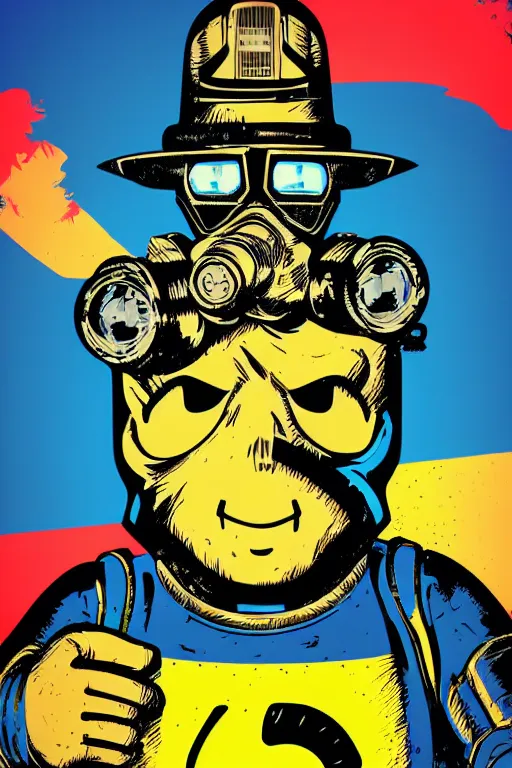 Image similar to fallout 7 6 retro futurist illustration art by butcher billy, sticker, colorful, illustration, highly detailed, simple, smooth and clean vector curves, no jagged lines, vector art, smooth andy warhol style