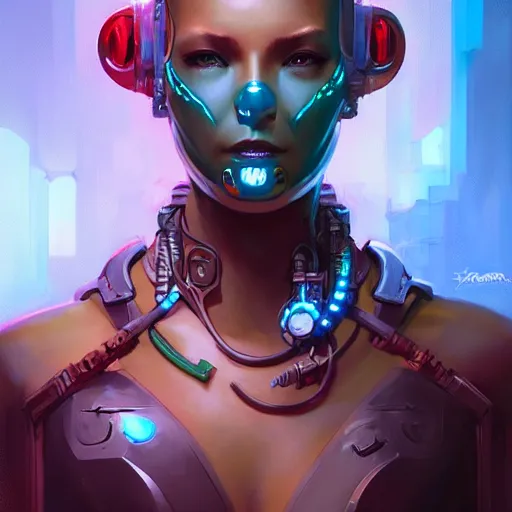 Prompt: a portrait of a beautiful cybernetic amazonian warrior, cyberpunk concept art by pete mohrbacher and wlop and artgerm and josan gonzales, digital art, highly detailed, intricate, sci-fi, sharp focus, Trending on Artstation HQ, deviantart, unreal engine 5, 4K UHD image