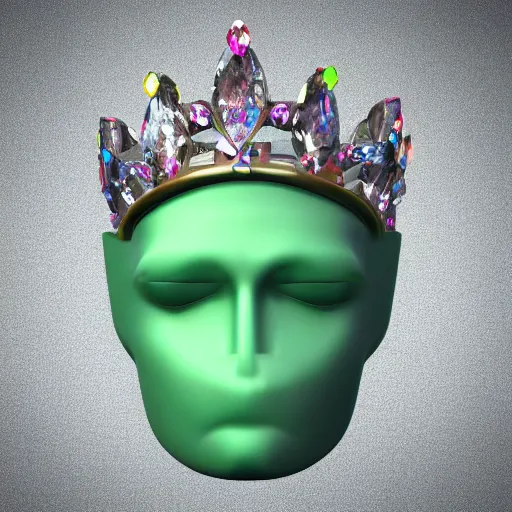 Prompt: many - sided gemstone that shaped like a face wearing a crown, 3 d render