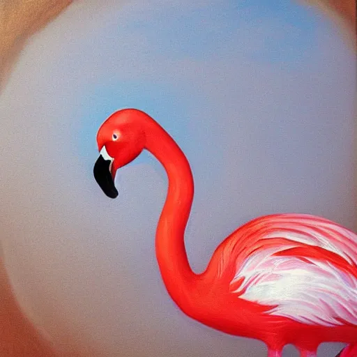 Image similar to flamingo pre-raphael oil painting