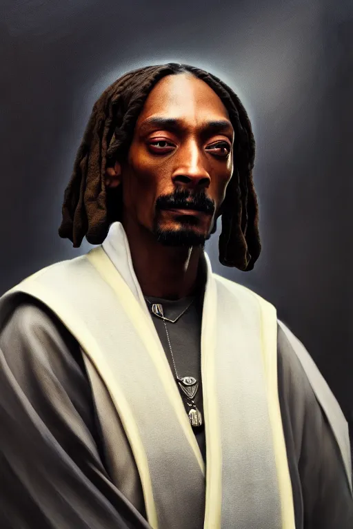 Image similar to breathtaking detailed concept art painting of a jedi snoop dogg, by hsiao - ron cheng, bizarre compositions, exquisite detail, extremely moody lighting, 8 k