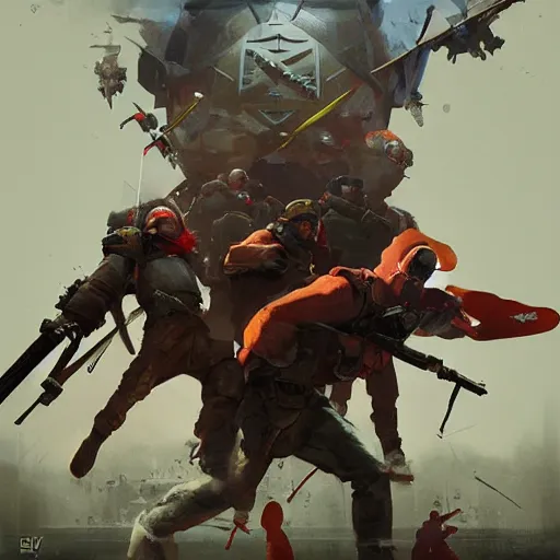 Image similar to The last Battle, game poster printed on playstation 2 video game box , Artwork by Sergey Kolesov, cinematic composition