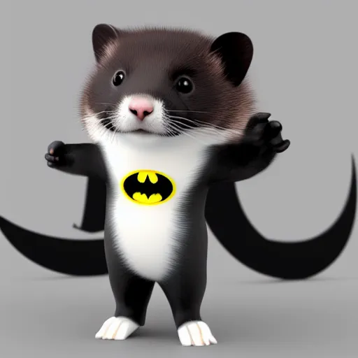 Prompt: A ferret as Batman, 3D render, Cinema 4D