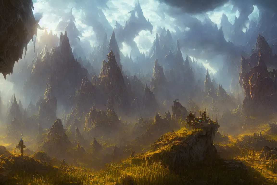 Image similar to screenshot of world of warcraft, oil painting, concept art, filip hodas, john howe, mike winkelmann, jessica rossier, andreas rocha, bruce pennington, albert bierstadt, 4 k