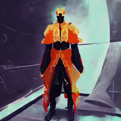 Image similar to fashion design futuristic emperor, concept art by jama jurabaev, cinematic shot, trending on artstation, high quality, brush stroke