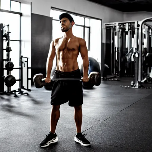 Prompt: a handsome hunky young rebellious man working out