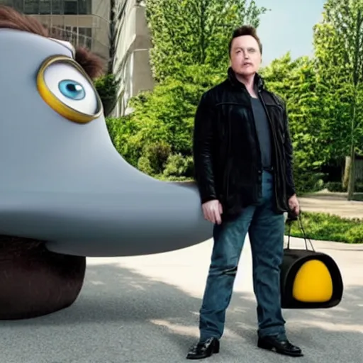 Prompt: still of Elon musk as Gru in Despicable Me remake 2029