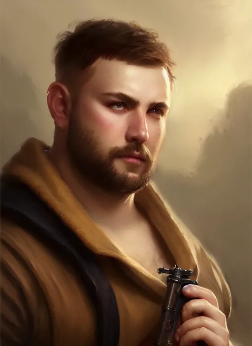 Image similar to a _ fantasy _ style _ portrait _ painting _ of slightly chubby white male very short hair short stubble, brown hair, rpg dnd oil _ painting _ unreal _ 5 _ daz. _ rpg _ portrait _ extremely _ detailed _ artgerm _ greg _ rutkowski _ greg