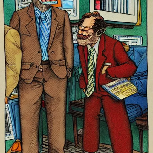 Image similar to The Artwork of R. Crumb and his Cheap Suit Doctor, pencil and colored marker artwork, trailer-trash lifestyle