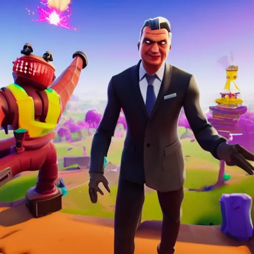 Image similar to Viktor Orban in Fortnite doing the Floss