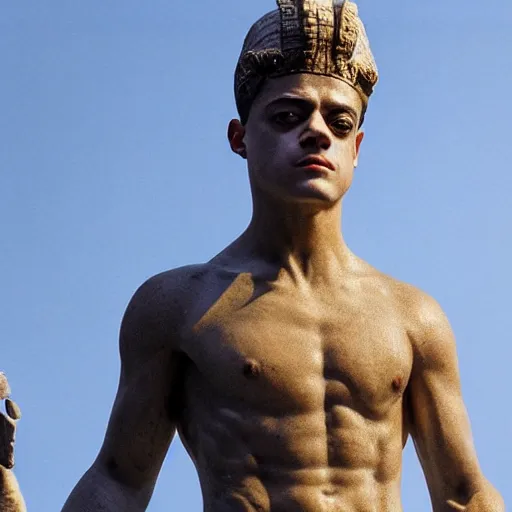 Image similar to rami malek as gorgeous statue of ancient roman emperor, 3 d photorealistic, high resolution render, museum photoshot, 8 k