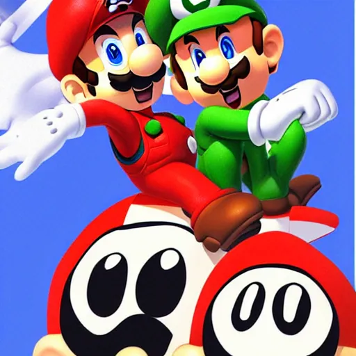 Image similar to Mario and Luigi, digital art, illustrated by Shigenori Soejima