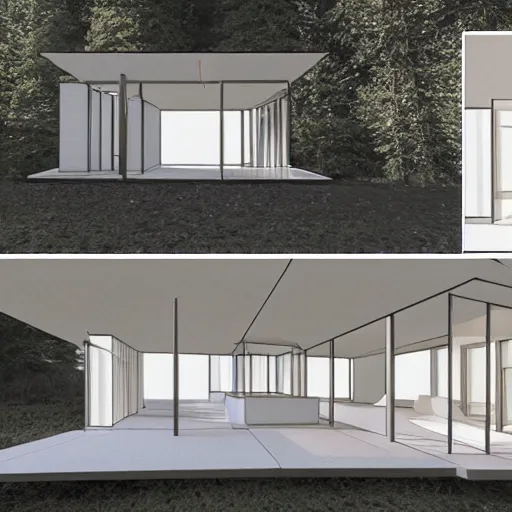 Image similar to floorplan blueprints of a concept modular house, minimalistic, 3 d printed architecture, designed by peter zumthor