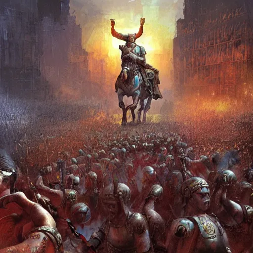 Image similar to Roman Emperor Constantine leading an army by Marc Simonetti