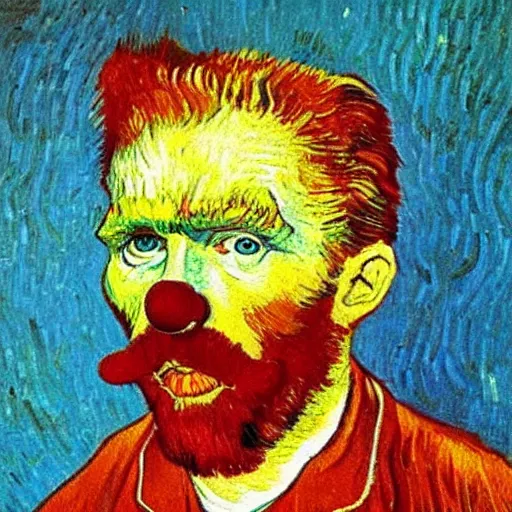 Prompt: communist clown portrait, van gogh