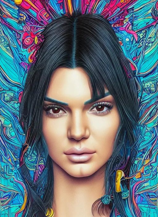 Prompt: portrait of kendall jenner an ultrafine detailed illustration by james jean, intricate linework, bright colors, final fantasy, behance contest winner, vanitas, angular, altermodern, unreal engine 5 highly rendered, global illumination, radiant light, detailed and intricate environment