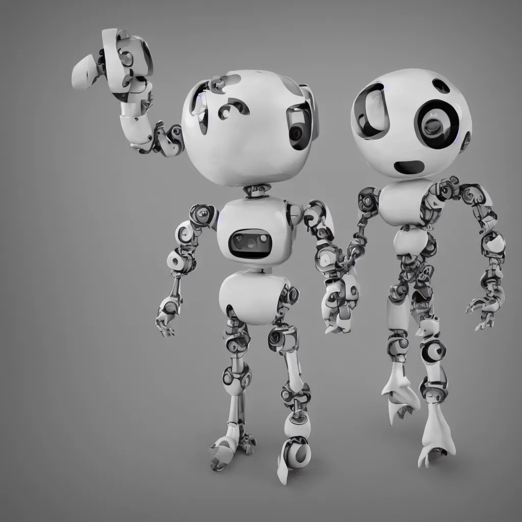 Image similar to aesthetic cute emoji character of a ( robot ). cute style, 3 d render with light shading, specular, white background. high quality