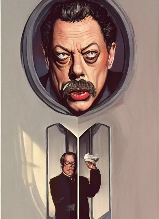 Image similar to portrait of tim curry as wadsworth in clue ( 1 9 8 5 ), highly detailed, centered, solid color background, digital painting, artstation, concept art, smooth, sharp focus, illustration, donato giancola joseph christian leyendecker, les edwards, ed repka, basil gogos, wlop, artgerm