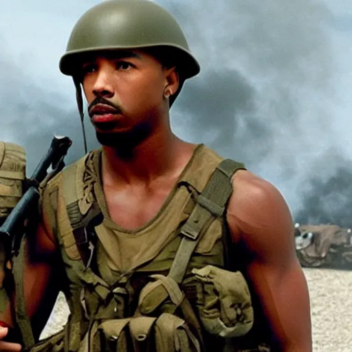 Image similar to Michael B Jordan starring in saving private Ryan