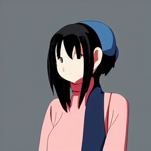 Image similar to black - haired girl with bob cut, forehead, short bangs, side profile, cel - shaded, cel - shading, 2 0 0 1 anime, flcl, jet set radio future, strong shadows subsurface scattering, cel shaded