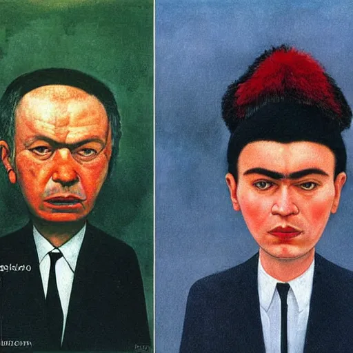 Prompt: kaczynski prime minister jarosław kaczynski kaczynski jarsolaw polish politician painted by frida kahlo panoramic shot poland