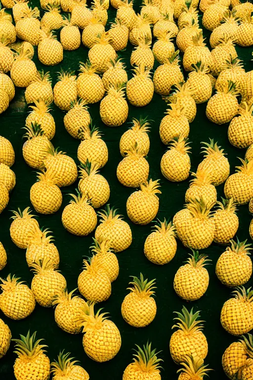 Image similar to a sea of pineapples under a big balloon festival, smooth, trending on artstation, high quality, high detail, beautiful