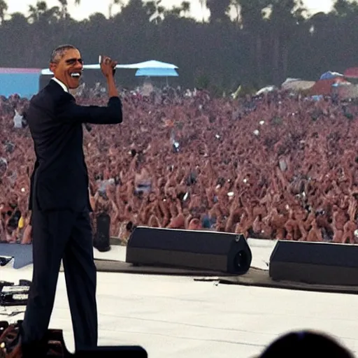Prompt: barack obama performs at coachella, instagram