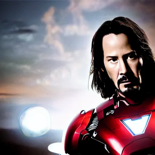 Prompt: Keanu Reeves as Iron Man, photorealistic, cinematic lighting