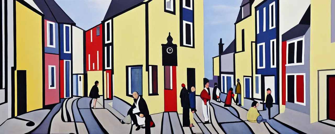 Image similar to a painting of street life in kirkwall orkney, by Bridget Riley