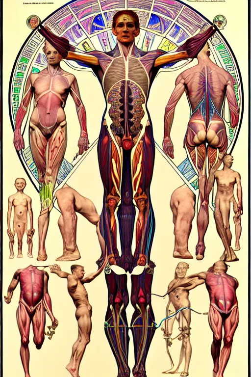 Prompt: extremely psychedelic anatomically accurate diagram of the full human muscular system, full body, intricate parts, fine details, hyper realistic, elegant minimalism, by seichen, alphonse mucha, surreal