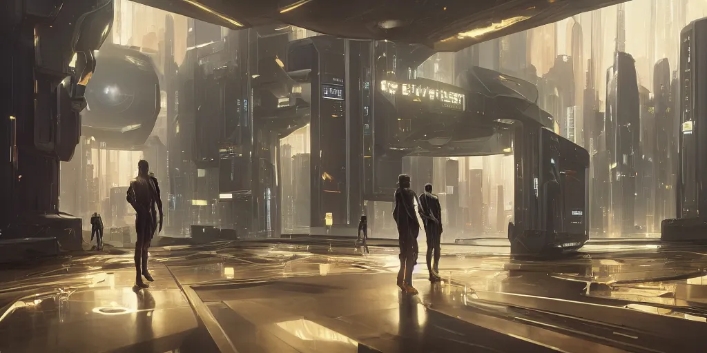 Prompt: virtual metaverse room, elegant, hiring bot welcoming 6 participants, futuristic avatars, by greg rutkowski, cyberpunk 2 0 4 8, blade runner 2 0 9 9, 4 k, ominous, golden ratio, awe inspiring