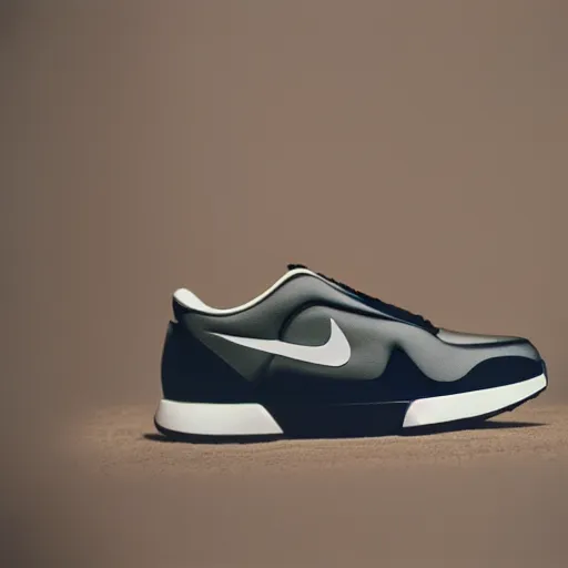 Image similar to a studio photoshoot of A Nike running sneaker designed by Dieter Rams, Fear or God, realistic, color film photography by Tlyer Mitchell, 35 mm, graflex